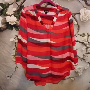 Anna Women's Red and Pink Striped Top